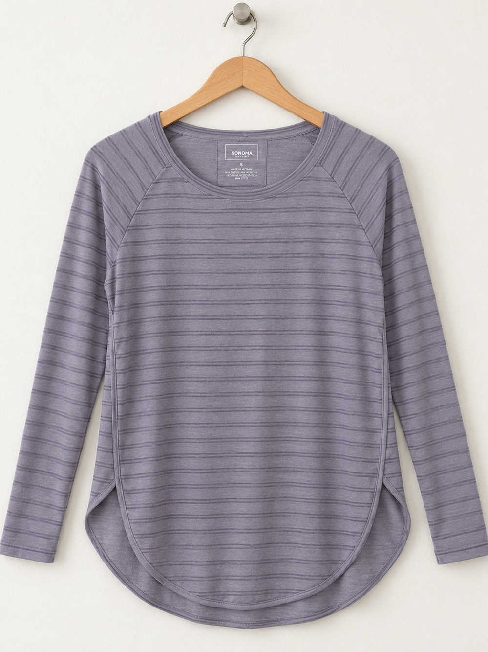 Sonoma Lavender Striped Long-Sleeve Crewneck Top